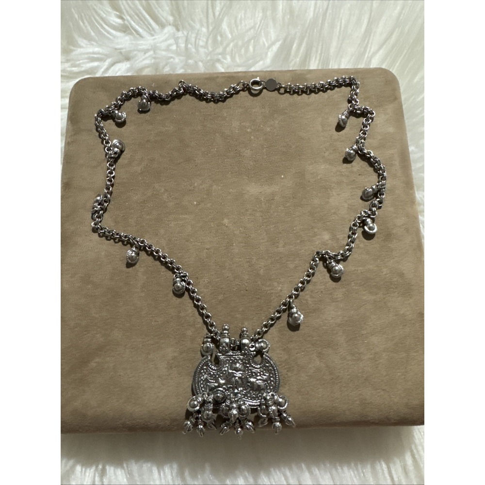 Accesocraft Vintage Necklace Etruscan Revival Silver Tone Dangly Statement
